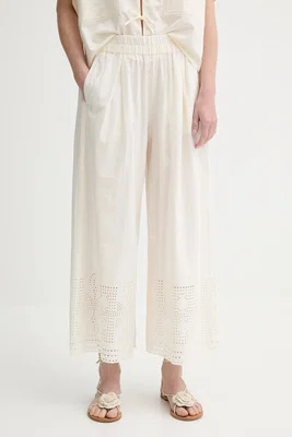 Bavlněné kalhoty Sessun dámské, béžová barva, široké, high waist, 25207013