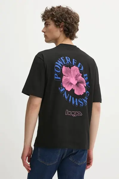 Bavlněné tričko Hugo Blue černá barva, s potiskem, 50536127