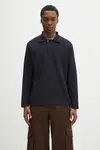 Svetr Norse Projects Ruben Double Face LS Polo pánský, tmavomodrá barva, N10.0214.7004