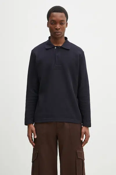 Svetr Norse Projects Ruben Double Face LS Polo pánský, tmavomodrá barva, N10.0214.7004