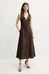 Lněné šaty Bardot CORDELIA hnědá barva, midi, 59808DB