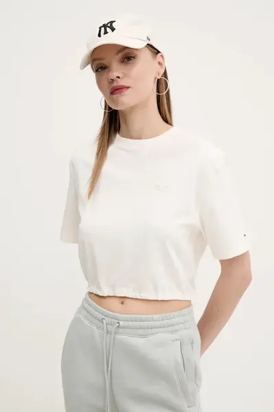 Bavlněné tričko Tommy Jeans béžová barva, DW0DW20324