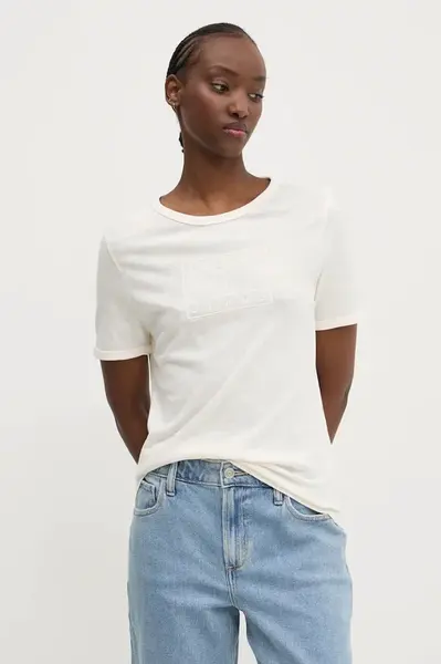 Bavlněné tričko Tommy Jeans béžová barva, DW0DW20366