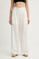 Kalhoty Nanushka JENCI dámské, béžová barva, široké, high waist, NW25SSPA26600