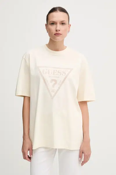 Bavlněné tričko Guess Originals dámské, béžová barva, M5GI10 K8FQ4