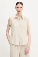 Košile United Colors of Benetton dámská, béžová barva, regular, s klasickým límcem, 5ONVDQ0C1