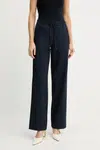 Bavlněné kalhoty BOSS dámské, tmavomodrá barva, high waist, 50543268