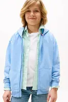 Dětská bavlněná mikina Tommy Hilfiger modrá barva, s kapucí, hladká, KB0KB09750