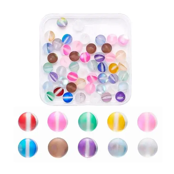50Pcs 10 Colors Synthetic Moonstone Beads Strands