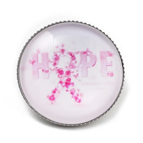 Breast Cancer Awareness Ribbon Glass Brooches