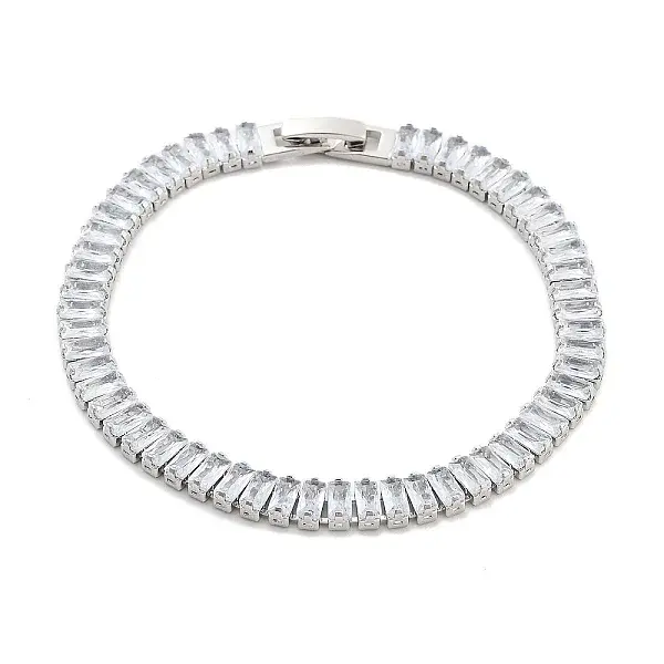 Brass Pave Clear Cubic Zirconia Rectangle Link Bracelets