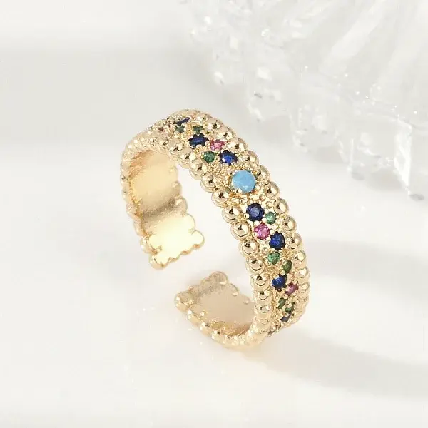 Brass Micro Pave Cubic Zirconia Cuff Rings for Women