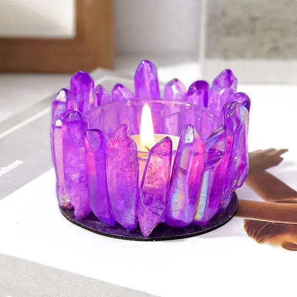 Electroplated Natural Quartz Crystal Candle Holder