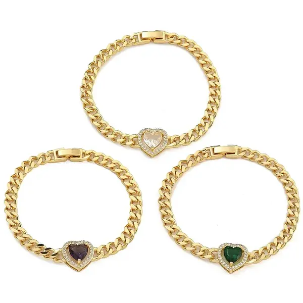 Brass Micro Pave Cubic Zirconia Link & Charm Bracelets