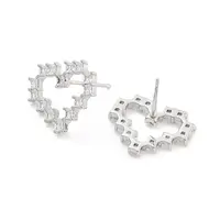 Heart Rack Plating Brass with Clear Cubic Zirconia Stud Earrings for Women