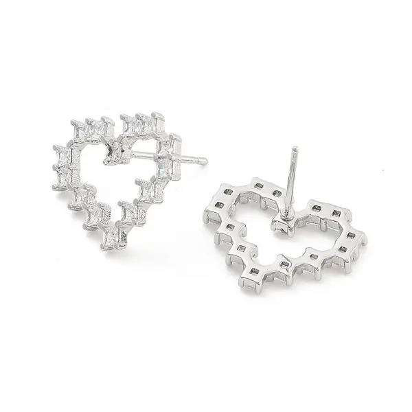 Heart Rack Plating Brass with Clear Cubic Zirconia Stud Earrings for Women