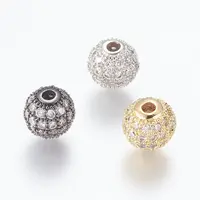 Brass Micro Pave Cubic Zirconia Beads