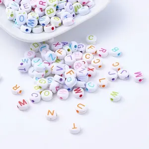 Craft Style Mixed Color Chunky Letter Acrylic Flat Round Beads for Kids Jewelry