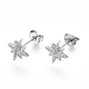 Brass Micro Pave Clear Cubic Zirconia Stud Earrings