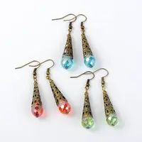 Brass Glass Teardrop Beads Dangle Earrings