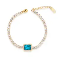 Elegant European Stainless Steel Pave Blue Cubic Zirconia Link Bracelets for Women