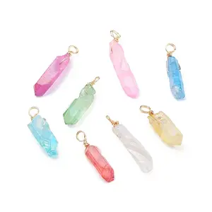 Electroplated Natural Quartz Crystal Pendants