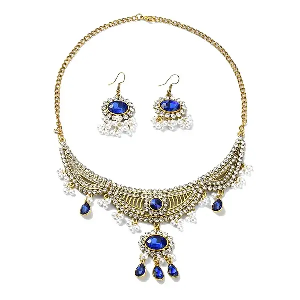 ABS Plastic Pearl & Rhinestone Oval Jewelry Set