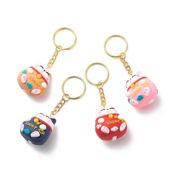 PVC Plastic Lucky Cat Pendants Keychains