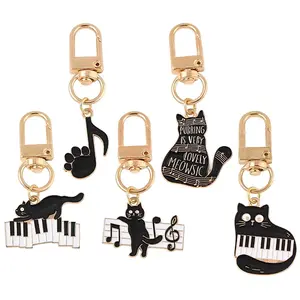 5Pcs Cat & Music Theme Alloy Enamel Pendant Decoration