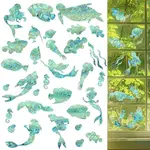 6PCS 2 Styles PVC Stickers Dazzling Color Window Stickers 3D Laser Fish And Mermaid Static Glass Window Stickers
