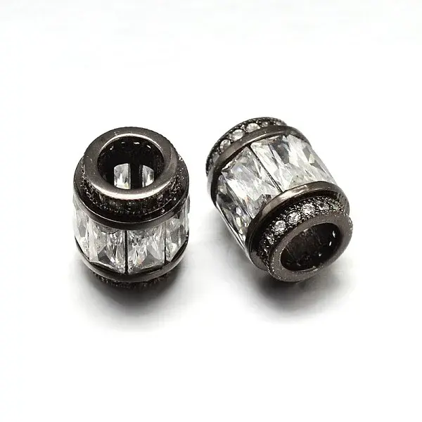 Column Brass Micro Pave Cubic Zirconia Large Hole Beads