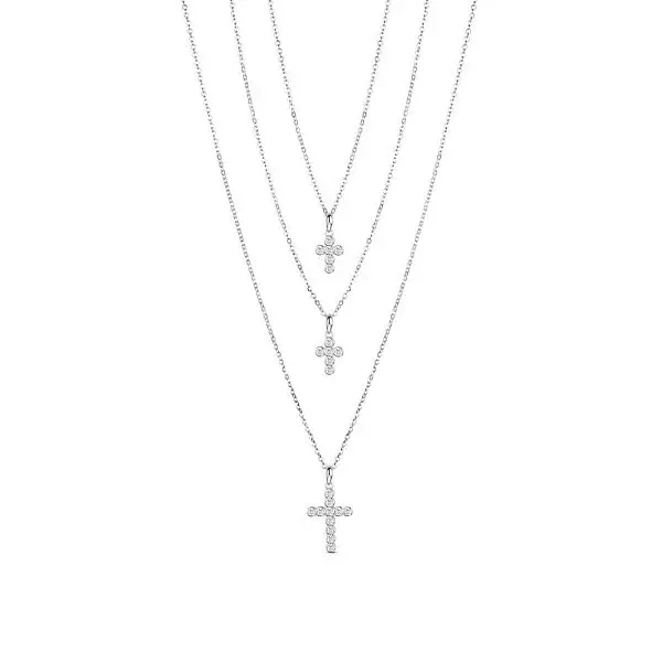 Rhodium Plated 925 Sterling Silver Tri-Tiered Necklaces