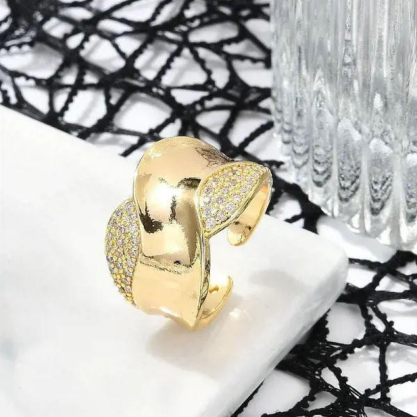 Brass Micro Pave Clear Cubic Zirconia Open Cuff Rings for Women