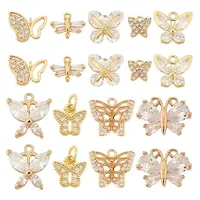 18Pcs 9 Styles Brass Pave Clear Cubic Zirconia Pendants
