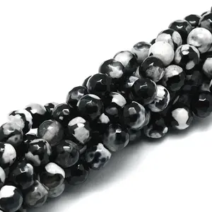 Faceted Natural Agate Round Beads Strands