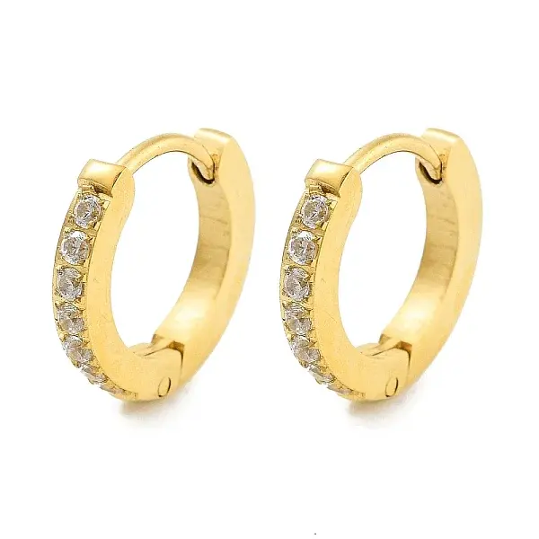 Ion Plating(IP) 304 Stainless Steel Micro Pave Clear Cubic Zirconia Huggie Hoop Earrings