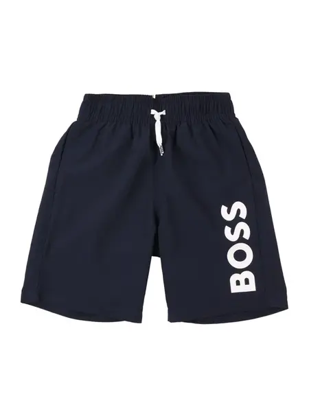 BOSS Plavecké šortky  tmavomodrá / biela