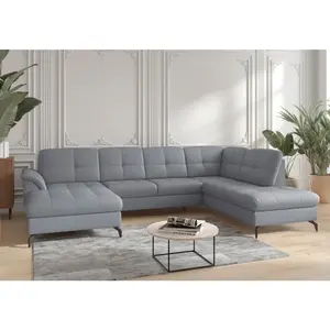 Sit & More SEDACÍ SOUPRAVA, textil, kůže, šedomodrá
