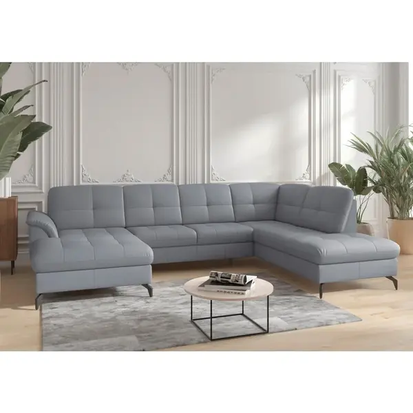 Sit & More SEDACÍ SOUPRAVA, textil, kůže, šedomodrá
