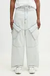 Marcelo Burlon  Bavlněné džíny  Bleach Denim Wide Cargo Light Blue No Co