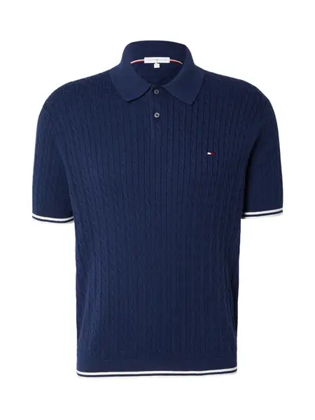 TOMMY HILFIGER Tričko 'Cable Short Sleeve'  námornícka modrá / biela
