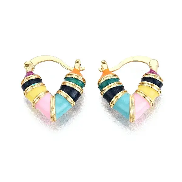 Heart Brass Enamel Hoop Earrings