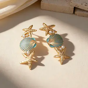 Alloy Enamel with Plastic Pearls Stud Earrings