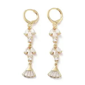 Fan Rack Plating Golden Brass Dangle Leverback Earrings