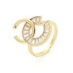 Letter C Brass Micro Pave Clear Cubic Zirconia Open Cuff Rings