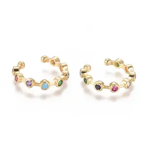 Golden Plated Brass Micro Pave Cubic Zirconia Cuff Earrings
