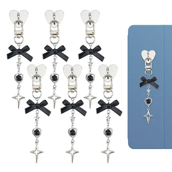 6Pcs Alloy & Acrylic Bowknot Pendant Decorations