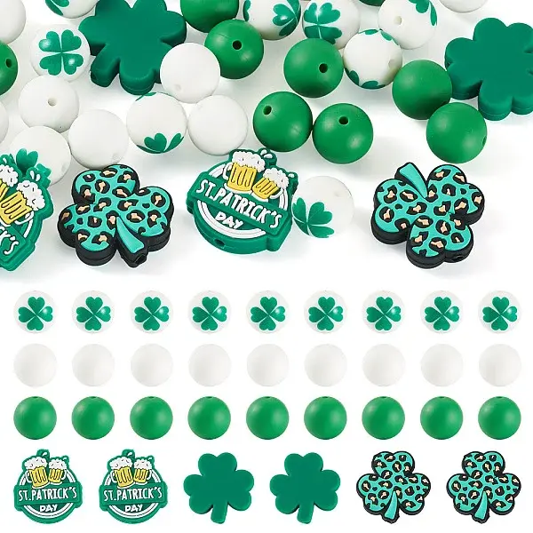 36Pcs 6 Styles Saint Patrick's Day Theme Silicone Beads