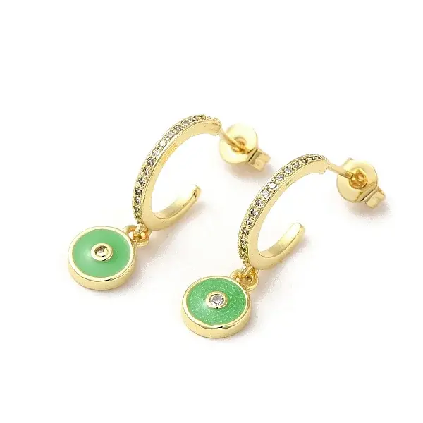 Ring & Evil Eye Golden Brass Stud Earrings