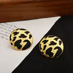 Leopard Print Brass Enamel Stud Earrings for Women